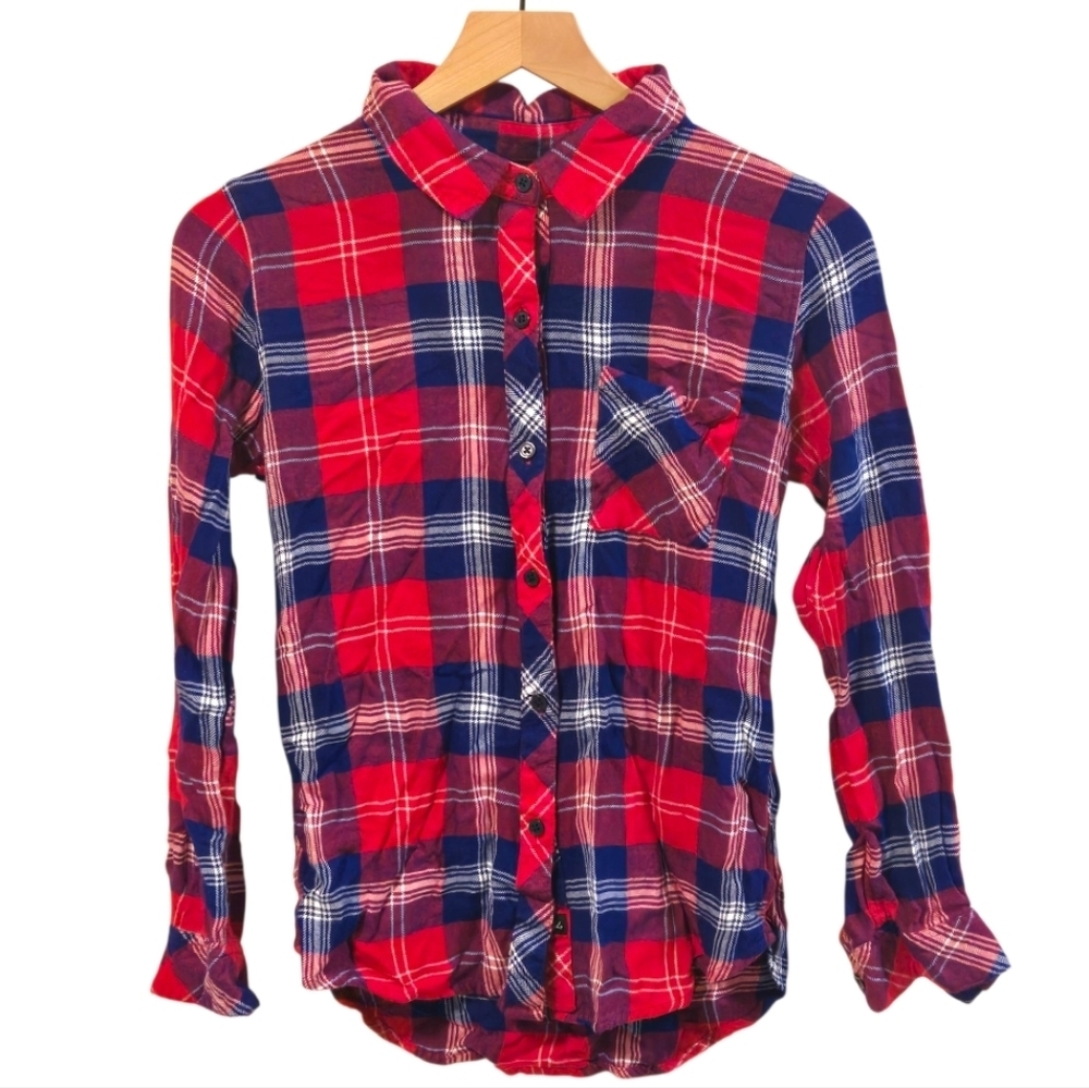 Rails Red White Blue Plaid Button Down Lightweight Long Sleeve Shirt Size XS